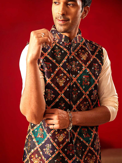 Purple Muslin Sequined Patola Printed Navratri Special Jacket Kurta Pant Set